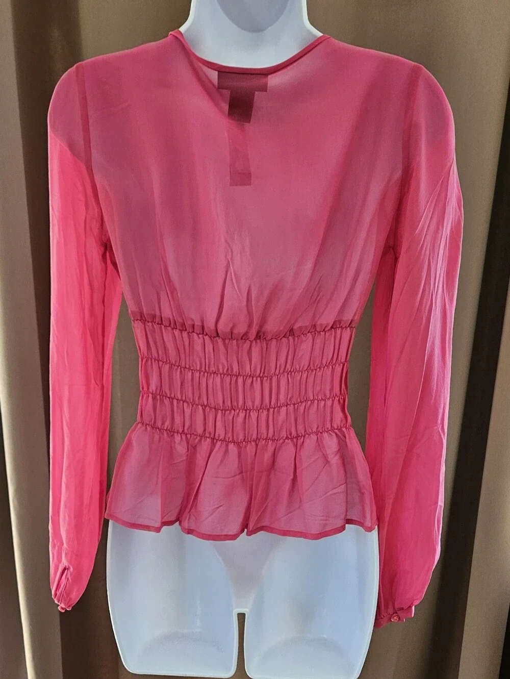 NWT The Limited 100% Silk Smocked Waist V-Neck Blouse Pink XS